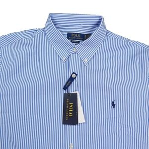 Polo Ralph Lauren Stretch Dress Shirt‎ Blue White Stripe XL Pony Hit Button Down